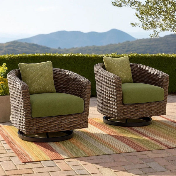 Izon Outdoor Swivel Lounge Chair, Green Polyester, Brown Black Woven -BM328984