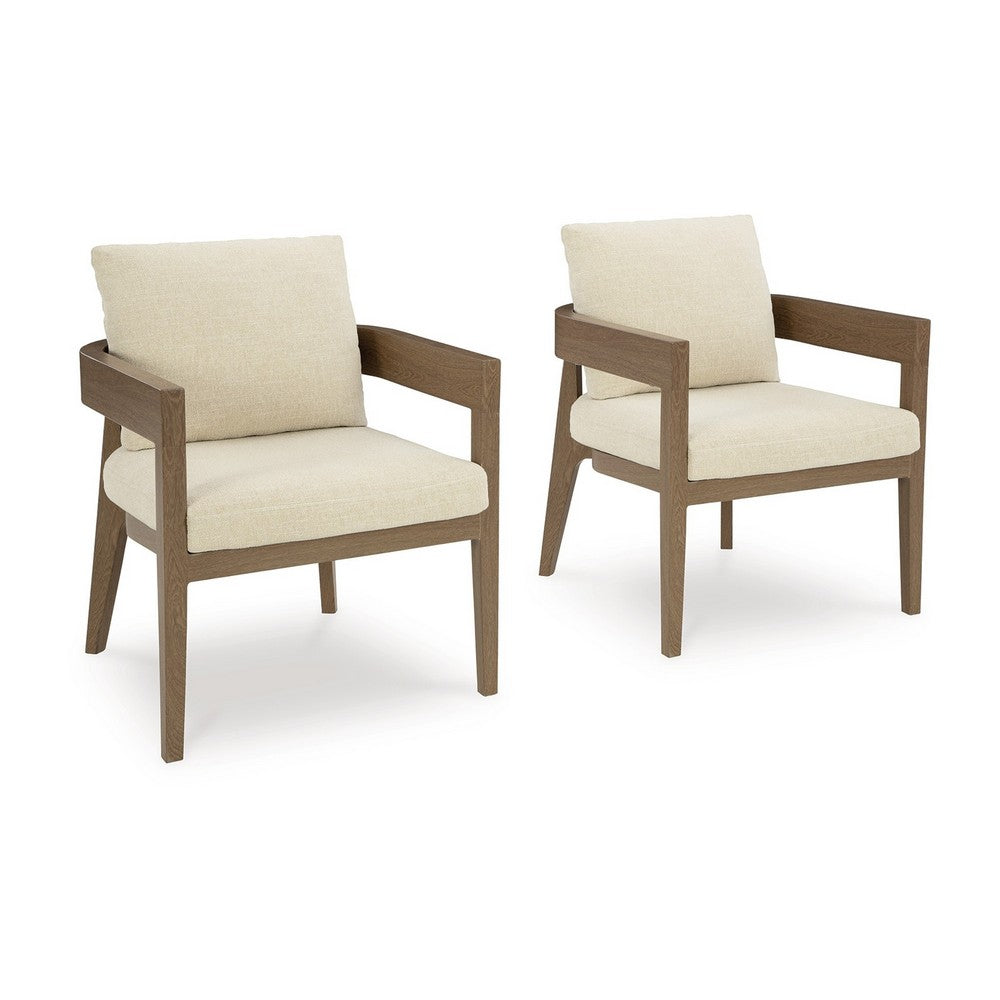 Baily Outdoor Armchair Set of 2, Cream White Fabric, Brown Metal -BM328987