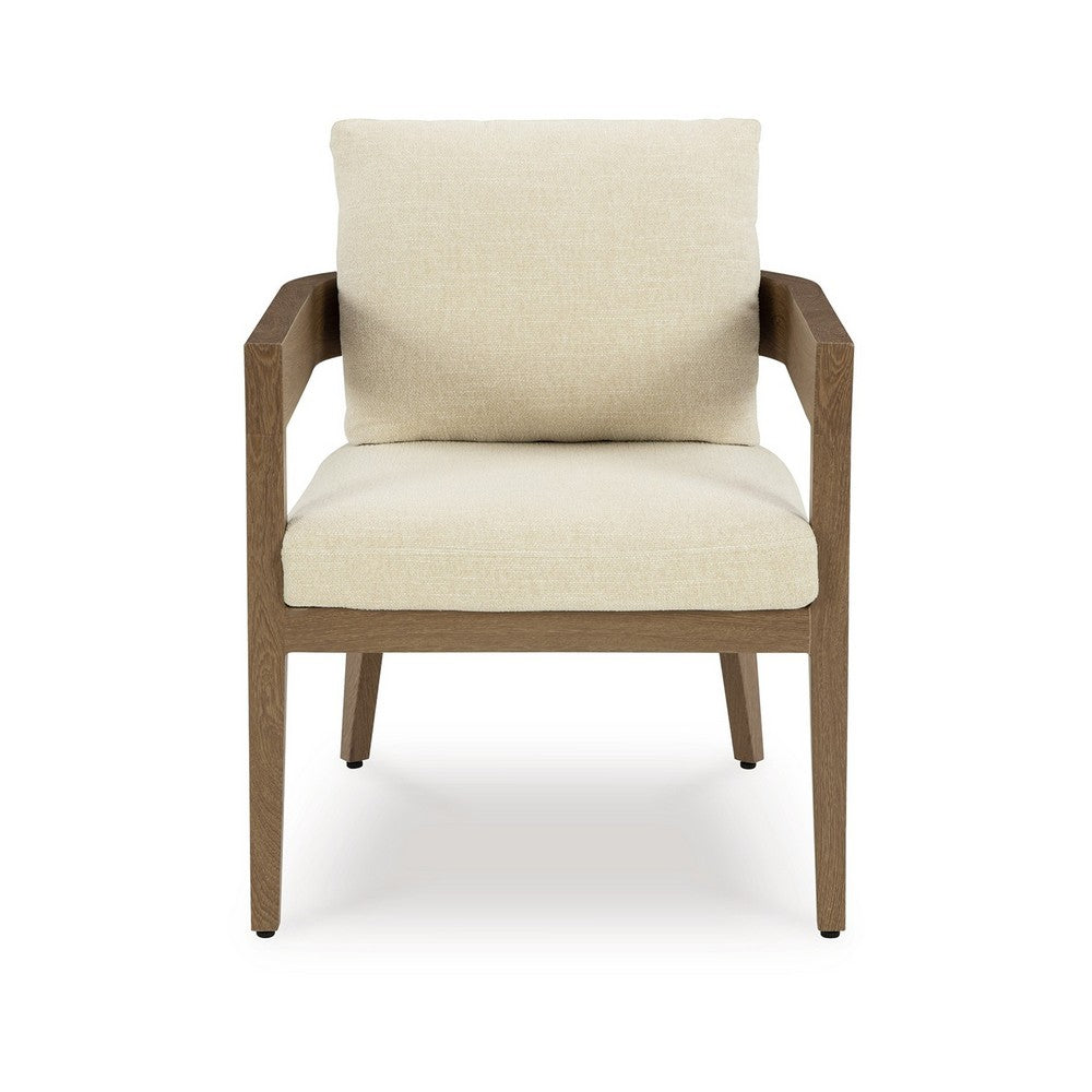 Baily Outdoor Armchair Set of 2, Cream White Fabric, Brown Metal -BM328987
