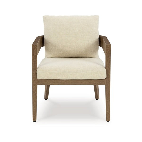 Baily Outdoor Armchair Set of 2, Cream White Fabric, Brown Metal -BM328987