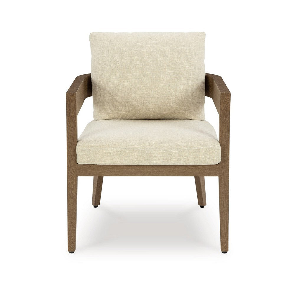 Baily Outdoor Armchair Set of 2, Cream White Fabric, Brown Metal -BM328987