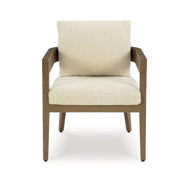 Baily Outdoor Armchair Set of 2, Cream White Fabric, Brown Metal -BM328987