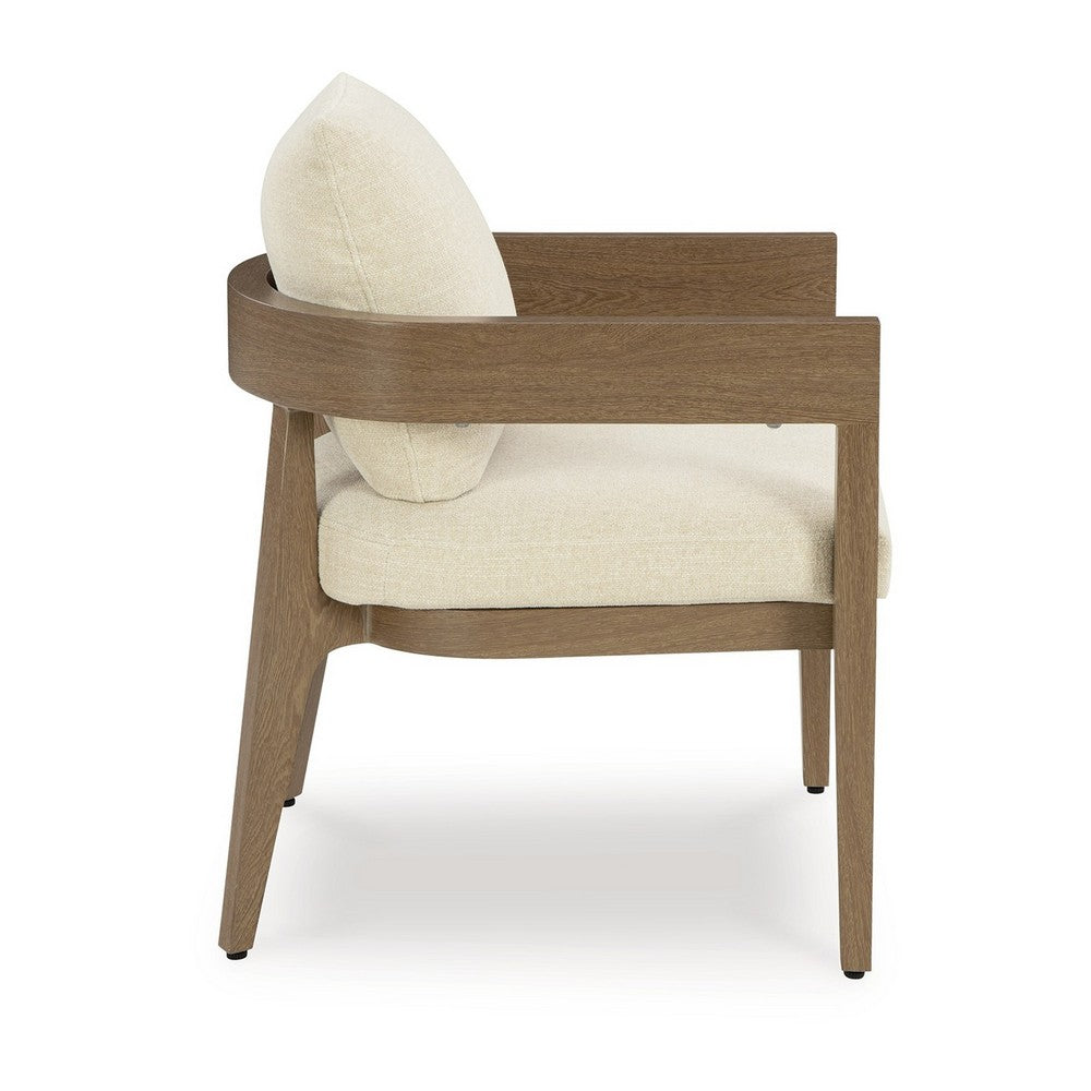 Baily Outdoor Armchair Set of 2, Cream White Fabric, Brown Metal -BM328987