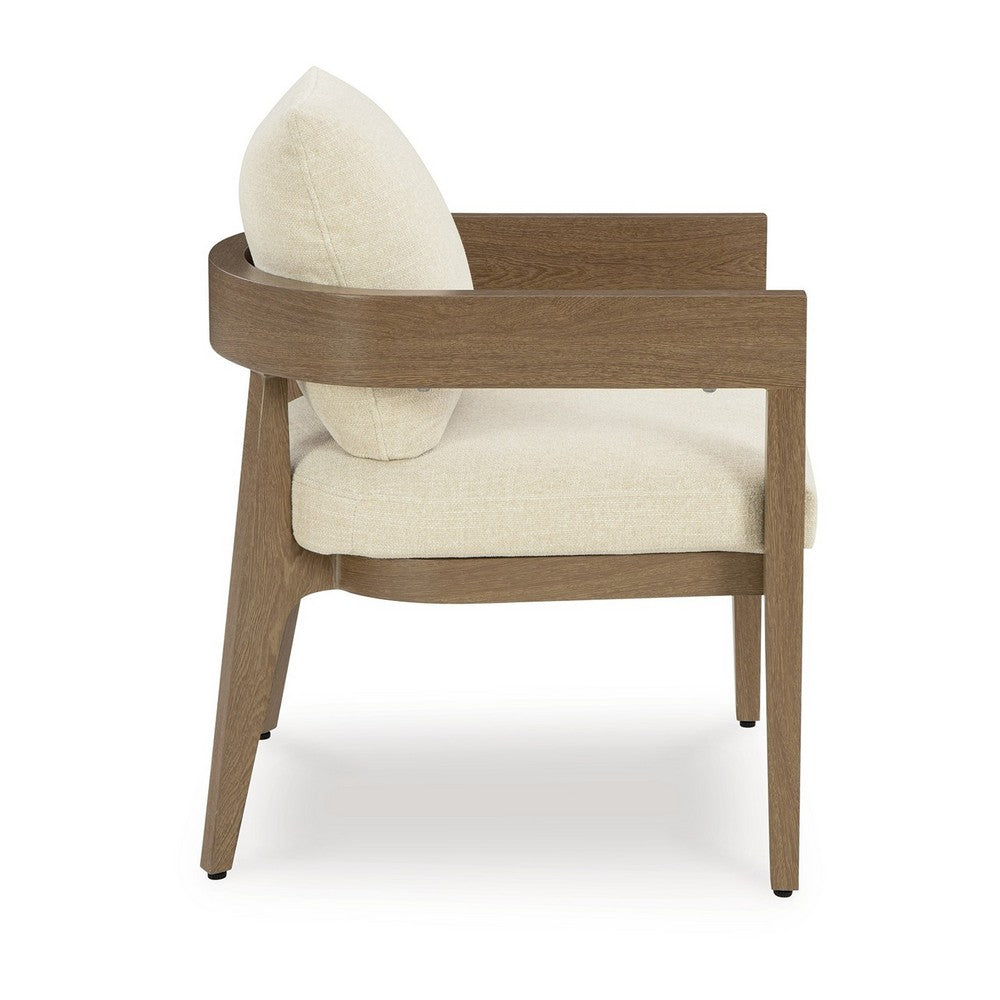 Baily Outdoor Armchair Set of 2, Cream White Fabric, Brown Metal -BM328987