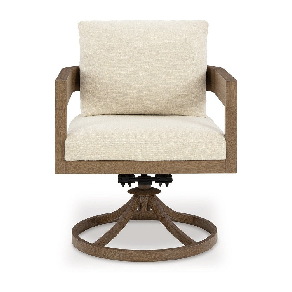 Baily Outdoor Swivel Chair Set of 2, Brown Metal, Cream White Fabric -BM328988