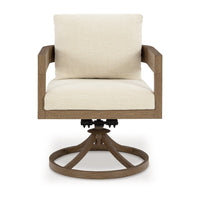 Baily Outdoor Swivel Chair Set of 2, Brown Metal, Cream White Fabric -BM328988