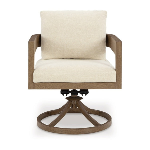 Baily Outdoor Swivel Chair Set of 2, Brown Metal, Cream White Fabric -BM328988
