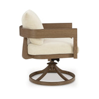 Baily Outdoor Swivel Chair Set of 2, Brown Metal, Cream White Fabric -BM328988
