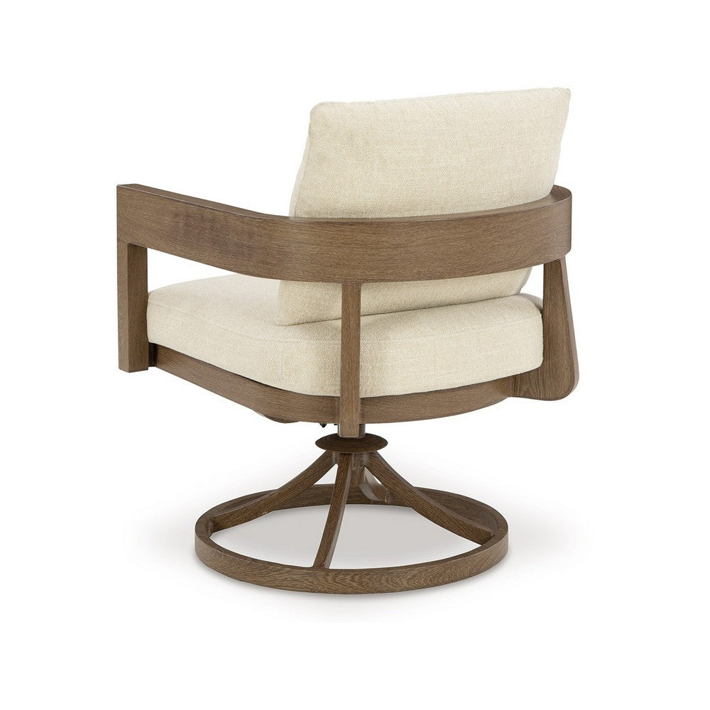 Baily Outdoor Swivel Chair Set of 2, Brown Metal, Cream White Fabric -BM328988