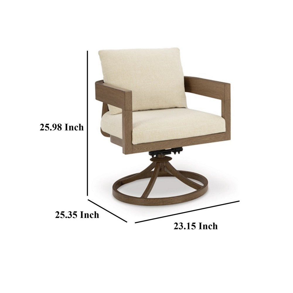 Baily Outdoor Swivel Chair Set of 2, Brown Metal, Cream White Fabric -BM328988
