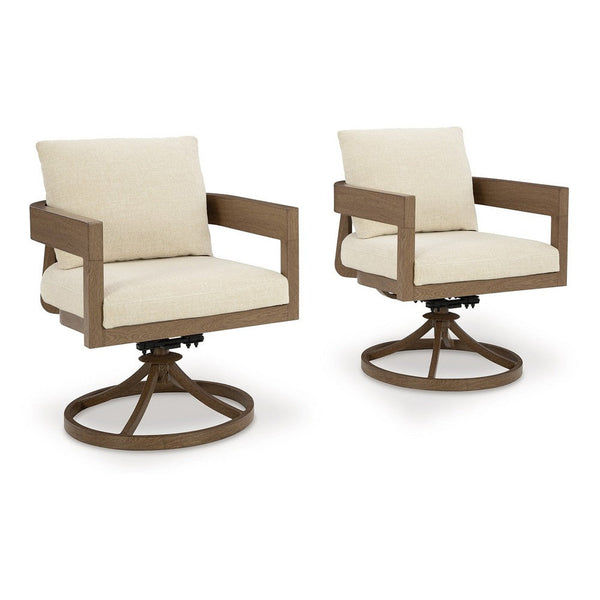 Baily Outdoor Swivel Chair Set of 2, Brown Metal, Cream White Fabric -BM328988