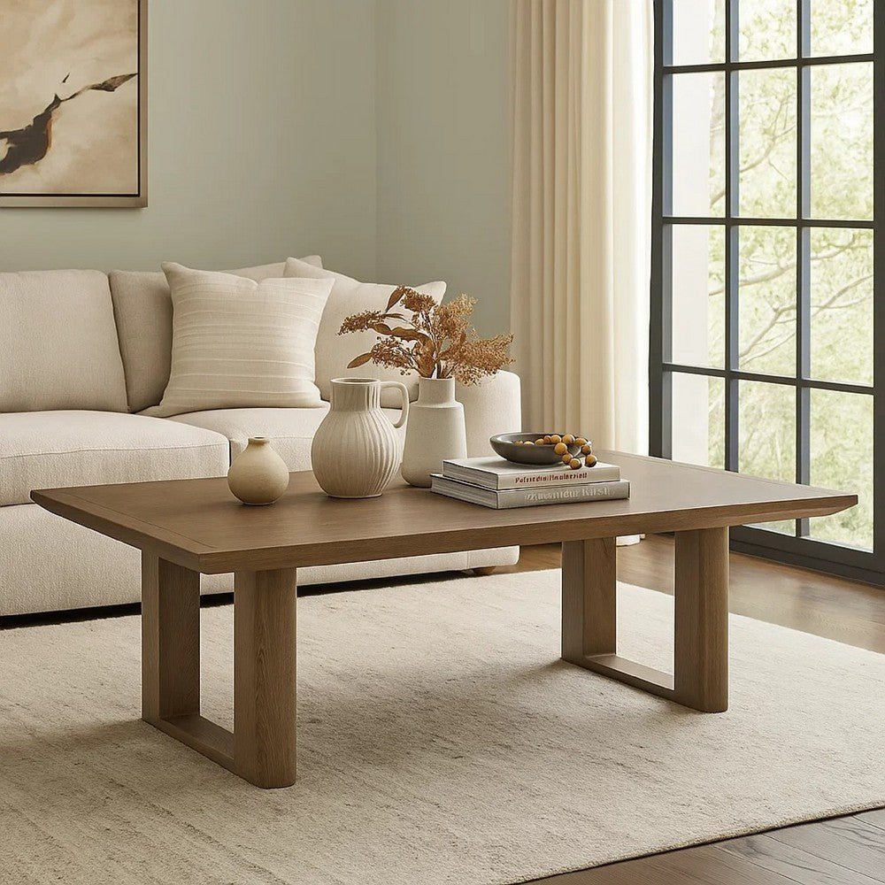 Baily Outdoor Cocktail Coffee Table, 49 Inch Woodlike Brown Metal -BM328990