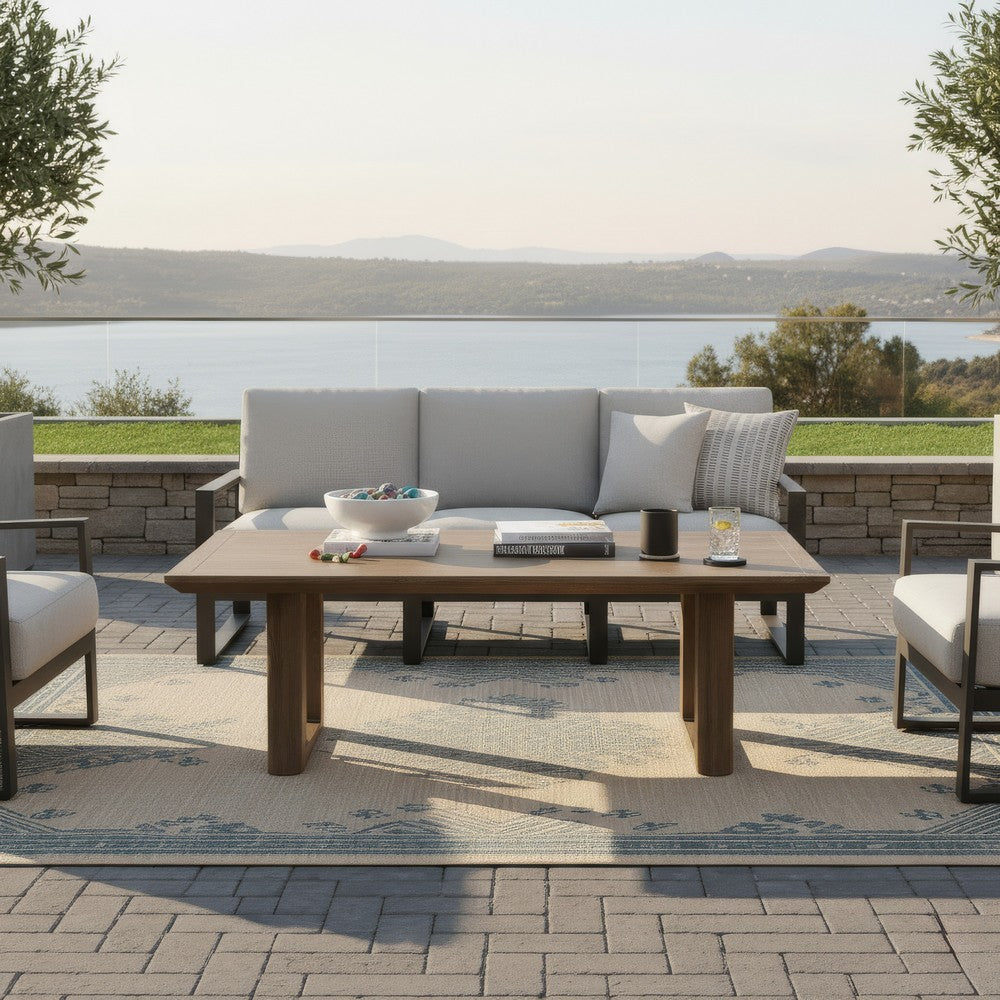 Baily Outdoor Cocktail Coffee Table, 49 Inch Woodlike Brown Metal -BM328990