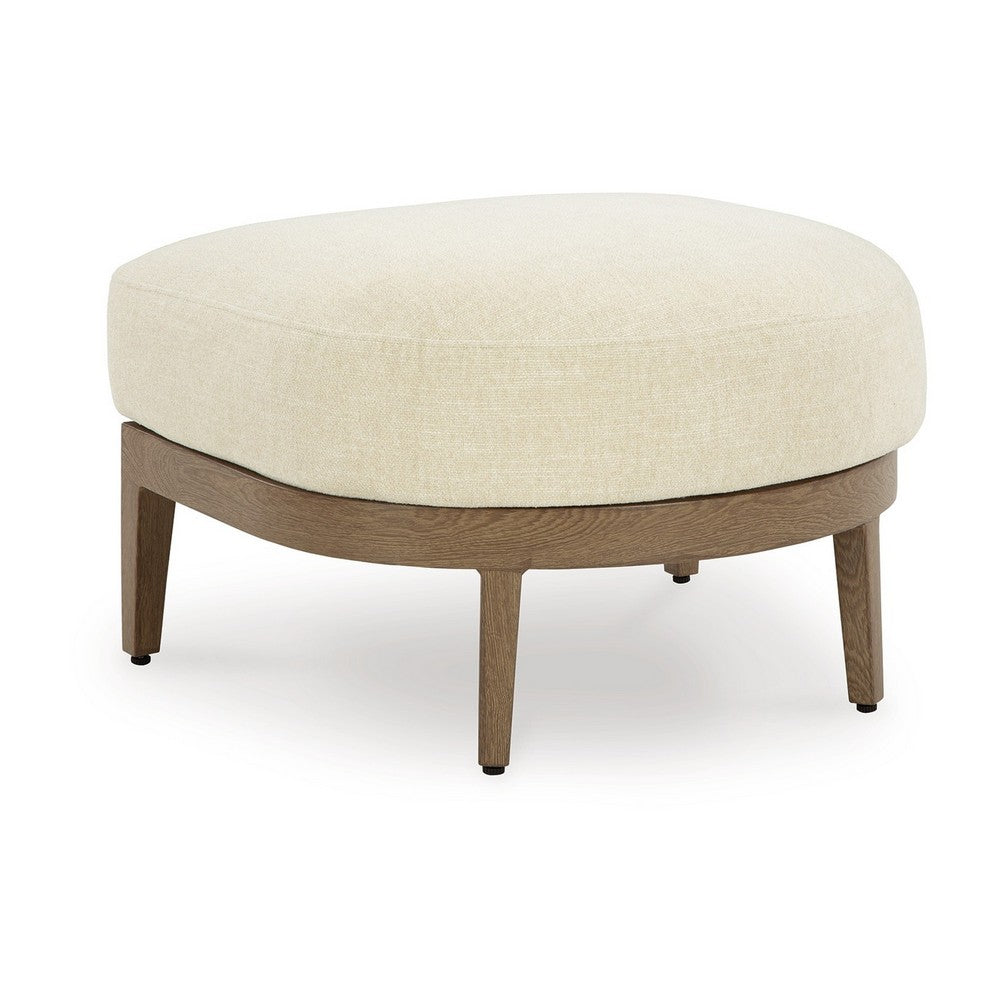 Baily Outdoor Ottoman, Cream White Fabric Cushion, 28 Inch Brown Metal -BM328992