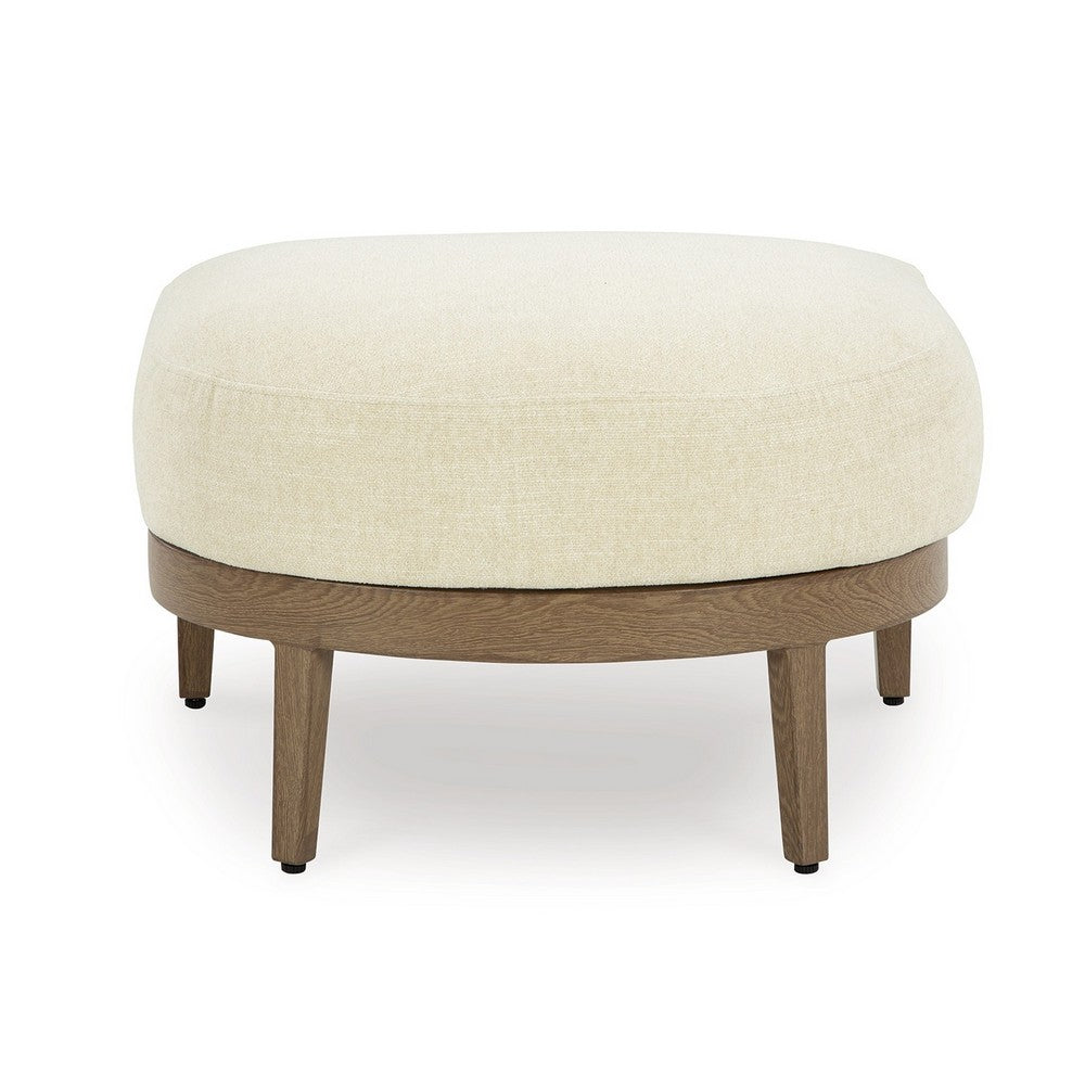 Baily Outdoor Ottoman, Cream White Fabric Cushion, 28 Inch Brown Metal -BM328992
