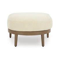 Baily Outdoor Ottoman, Cream White Fabric Cushion, 28 Inch Brown Metal -BM328992