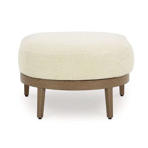 Baily Outdoor Ottoman, Cream White Fabric Cushion, 28 Inch Brown Metal -BM328992
