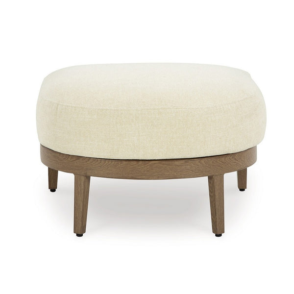 Baily Outdoor Ottoman, Cream White Fabric Cushion, 28 Inch Brown Metal -BM328992