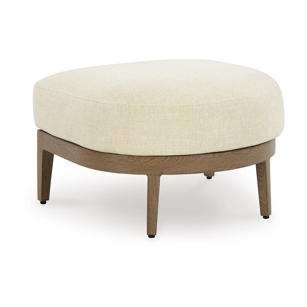 Baily Outdoor Ottoman, Cream White Fabric Cushion, 28 Inch Brown Metal -BM328992