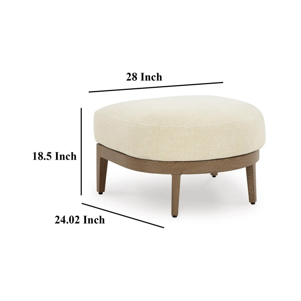 Baily Outdoor Ottoman, Cream White Fabric Cushion, 28 Inch Brown Metal -BM328992