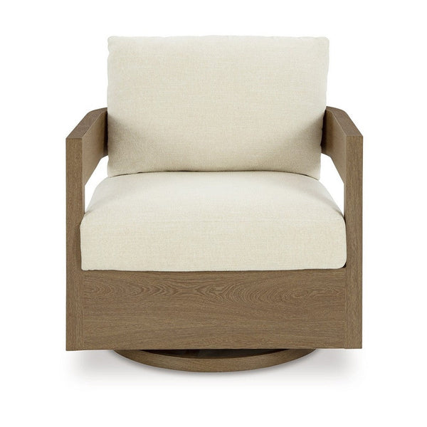 Baily Outdoor Swivel Glider Lounge Chair, Cream White, Brown Metal -BM328993
