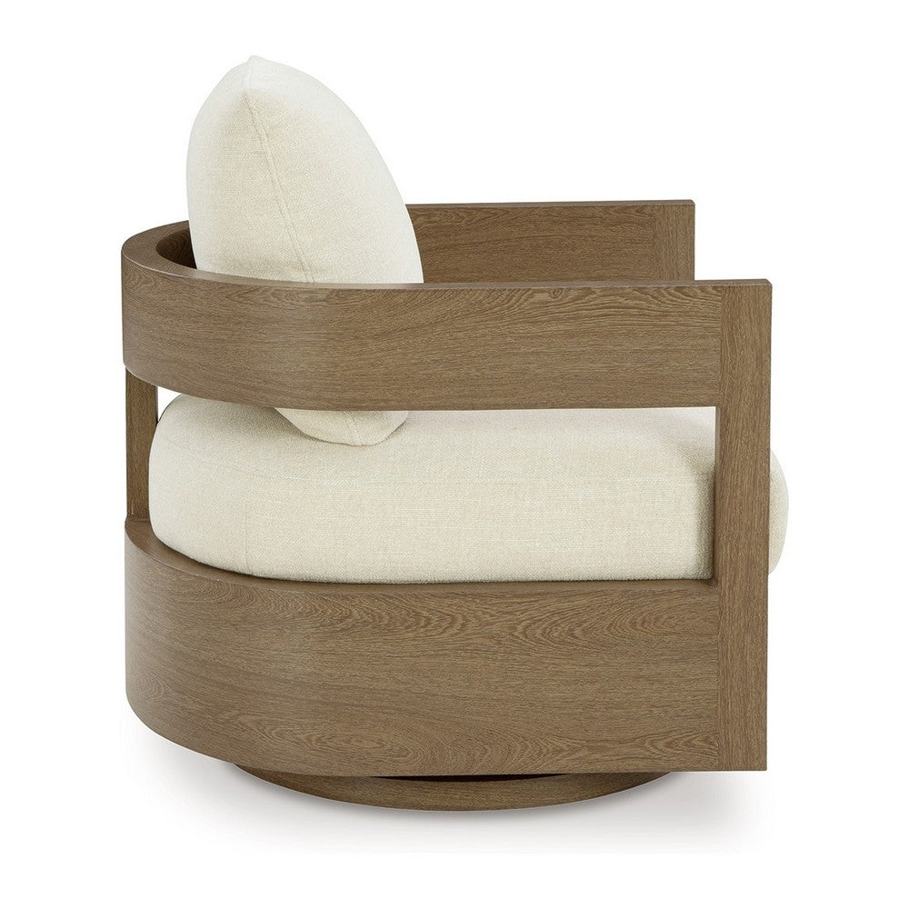 Baily Outdoor Swivel Glider Lounge Chair, Cream White, Brown Metal -BM328993
