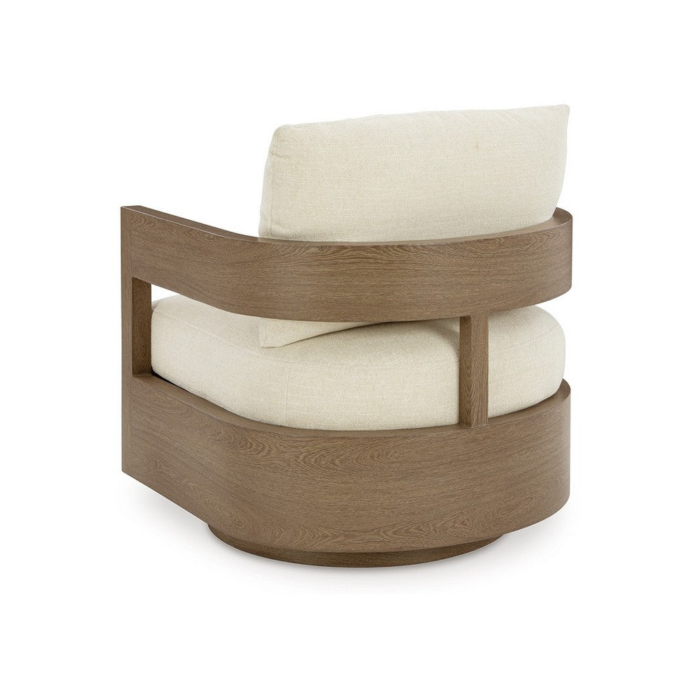 Baily Outdoor Swivel Glider Lounge Chair, Cream White, Brown Metal -BM328993