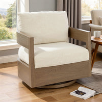 Baily Outdoor Swivel Glider Lounge Chair, Cream White, Brown Metal -BM328993