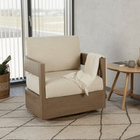 Baily Outdoor Swivel Glider Lounge Chair, Cream White, Brown Metal -BM328993