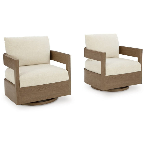 Baily Outdoor Swivel Glider Lounge Chair, Cream White, Brown Metal -BM328993
