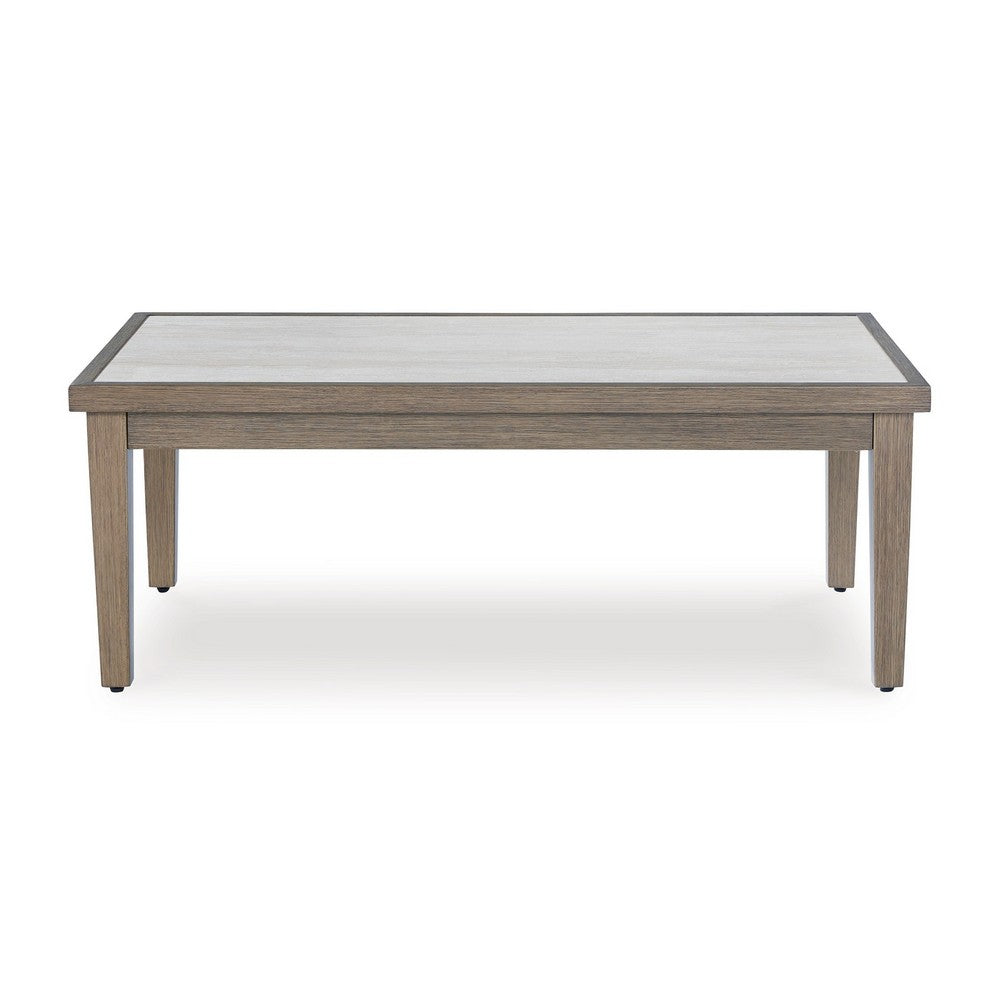 Inaya Outdoor Coffee Table, Brown, Beige Sintered Stone Top, 49 Inch -BM328996