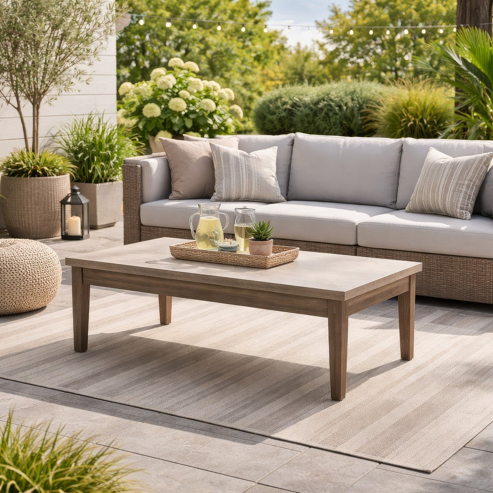 Inaya Outdoor Coffee Table, Brown, Beige Sintered Stone Top, 49 Inch -BM328996