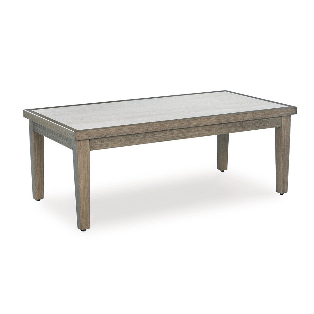 Inaya Outdoor Coffee Table, Brown, Beige Sintered Stone Top, 49 Inch -BM328996