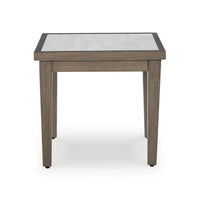 Inaya Outdoor Square End Table, Beige Sintered Stone, 24 Inch Brown -BM328997