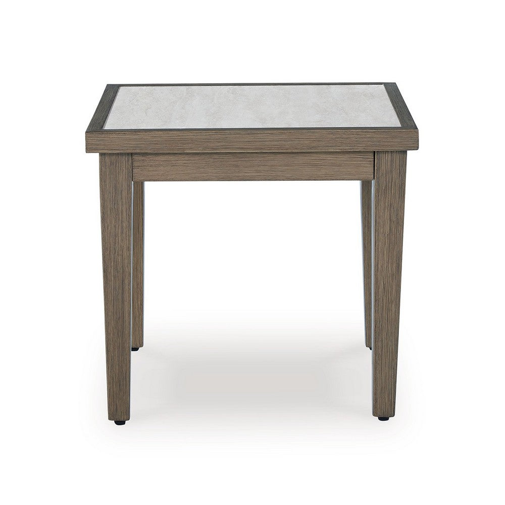 Inaya Outdoor Square End Table, Beige Sintered Stone, 24 Inch Brown -BM328997