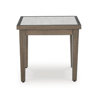 Inaya Outdoor Square End Table, Beige Sintered Stone, 24 Inch Brown -BM328997