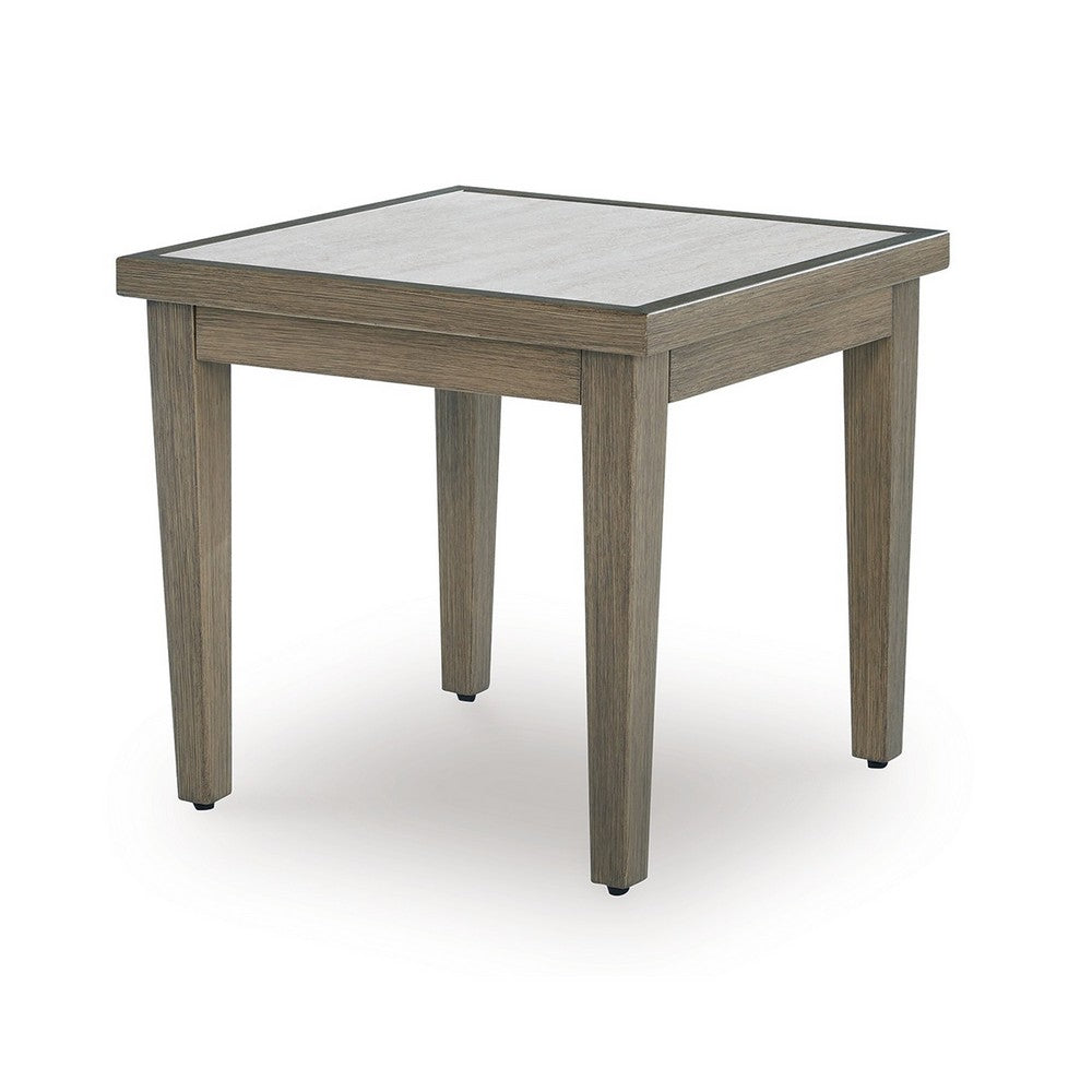 Inaya Outdoor Square End Table, Beige Sintered Stone, 24 Inch Brown -BM328997