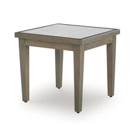 Inaya Outdoor Square End Table, Beige Sintered Stone, 24 Inch Brown -BM328997