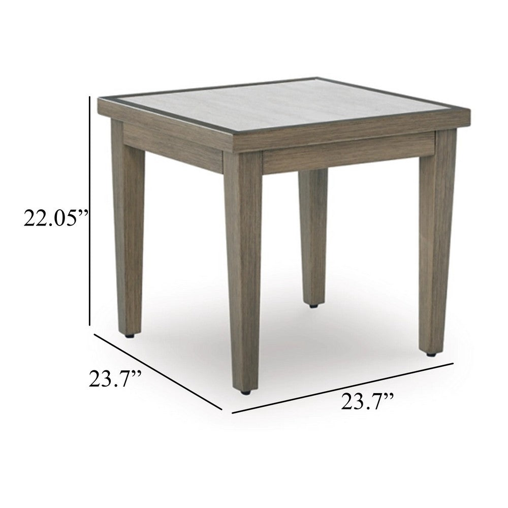 Inaya Outdoor Square End Table, Beige Sintered Stone, 24 Inch Brown -BM328997