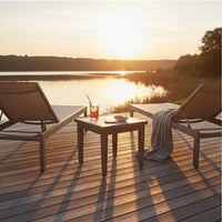 Inaya Outdoor Square End Table, Beige Sintered Stone, 24 Inch Brown -BM328997
