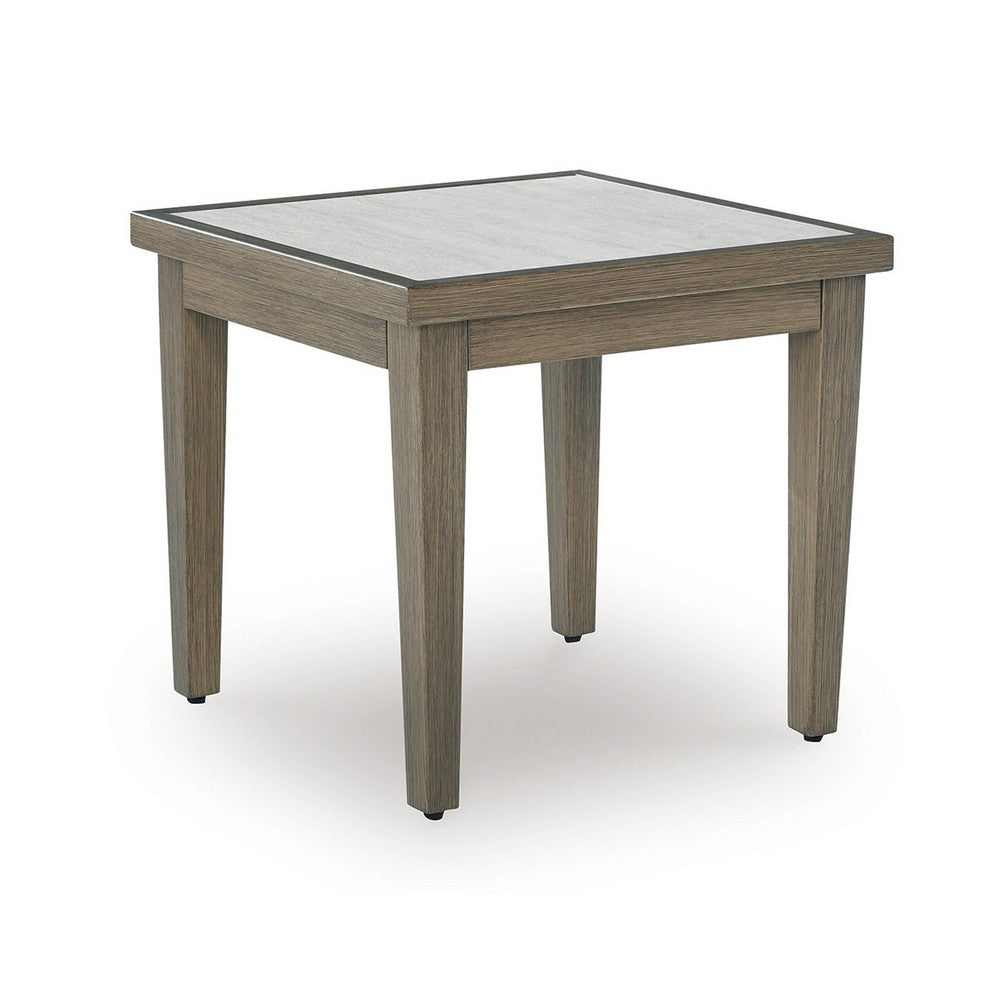 Inaya Outdoor Square End Table, Beige Sintered Stone, 24 Inch Brown -BM328997