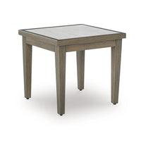 Inaya Outdoor Square End Table, Beige Sintered Stone, 24 Inch Brown -BM328997