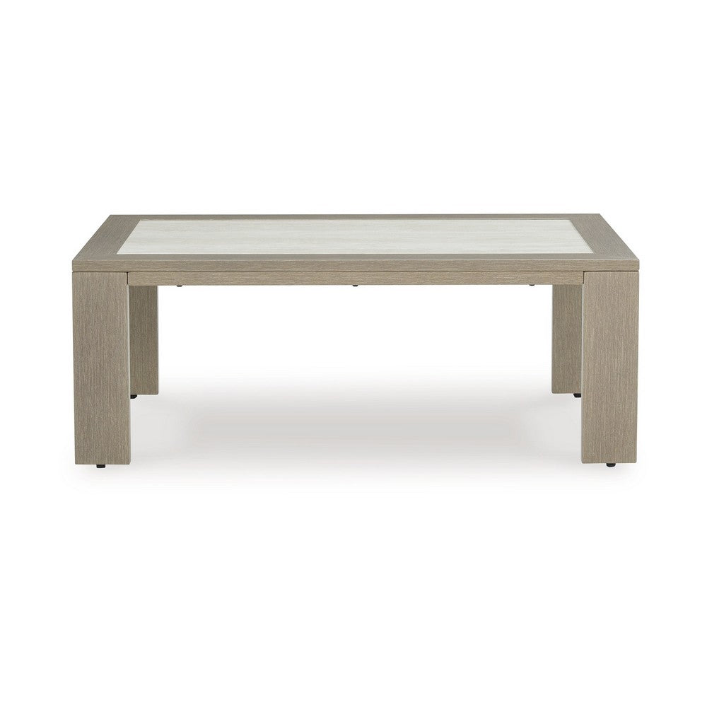 Isle Outdoor Cocktail Coffee Table, Woodlike Gray Brown Metal, 48 Inch -BM329001