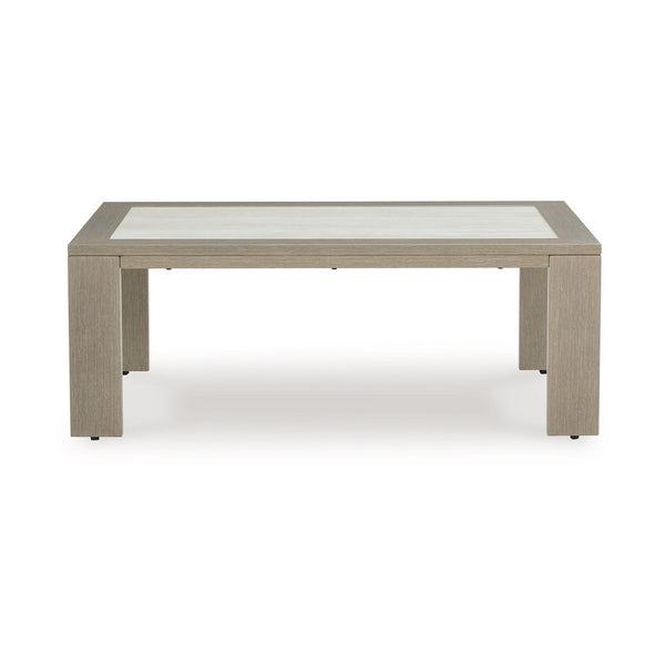 Isle Outdoor Cocktail Coffee Table, Woodlike Gray Brown Metal, 48 Inch -BM329001