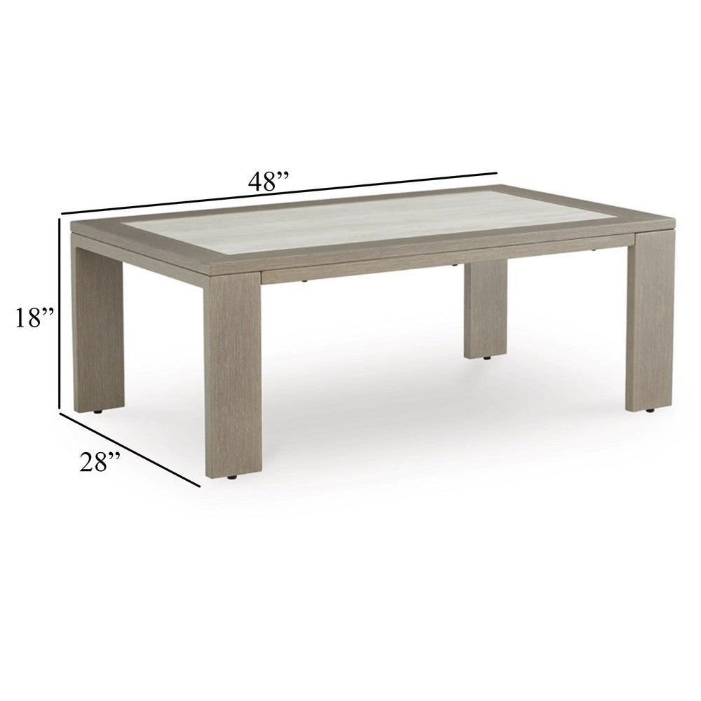 Isle Outdoor Cocktail Coffee Table, Woodlike Gray Brown Metal, 48 Inch -BM329001