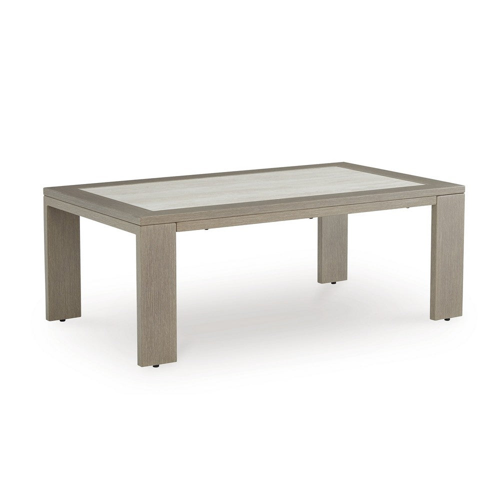 Isle Outdoor Cocktail Coffee Table, Woodlike Gray Brown Metal, 48 Inch -BM329001