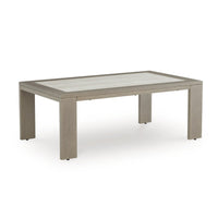 Isle Outdoor Cocktail Coffee Table, Woodlike Gray Brown Metal, 48 Inch -BM329001