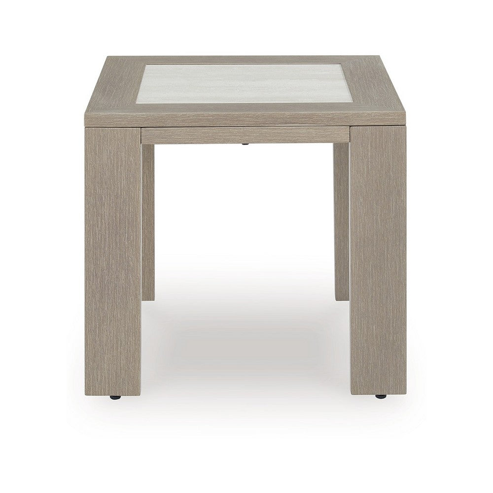 Isle Outdoor Square End Table, Woodlike Grayish Brown Metal, 22 Inch -BM329002