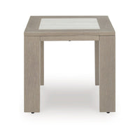 Isle Outdoor Square End Table, Woodlike Grayish Brown Metal, 22 Inch -BM329002