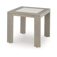 Isle Outdoor Square End Table, Woodlike Grayish Brown Metal, 22 Inch -BM329002